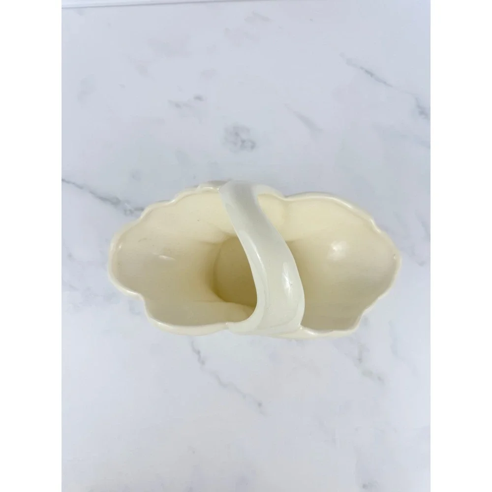 VTG Hand Glazed Ceramic White Basket 7 1/2 tall X 4 1/2 wide X 9